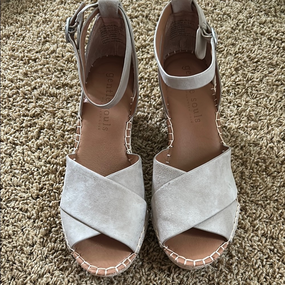 gentle souls Cream Espadrilles with Ankle Strap and Textured Upper
